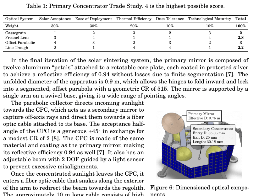 Primary concentrator trade study and dimensioned optical concept